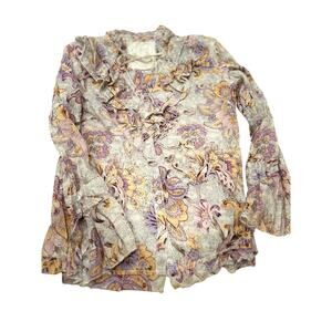 Cino Floral Ruffle Tie Neck Boho Blouse Large Cottagecore